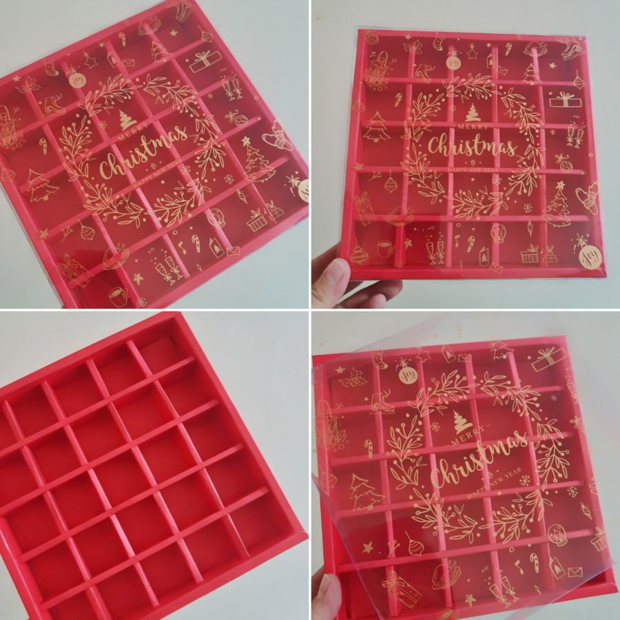 

10 pcs box mika natal kemasan nastar taiwan sekat 25 ukuran 3x3x3cm christmas merah