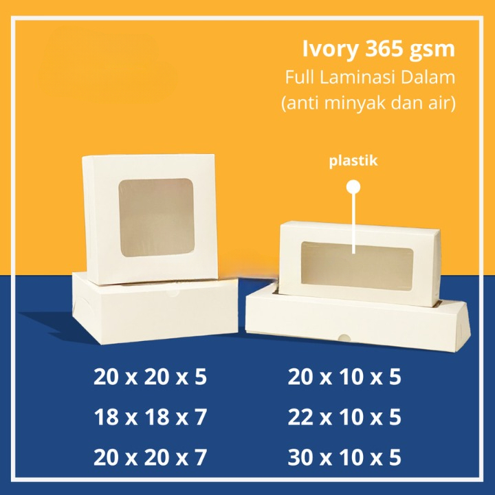 

(10pcs) Dus Kotak Jendela Mika Kemasan Donat Brownies Dus Hampers Souvenir Ivory Size 20x20x7cm