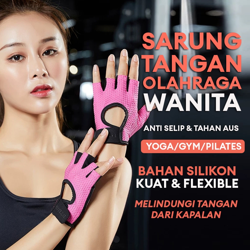 Sarung Tangan Olahraga GYM Wanita Bahan Silikon Anti-Slip Bahan Kulit Bernafas Elastis