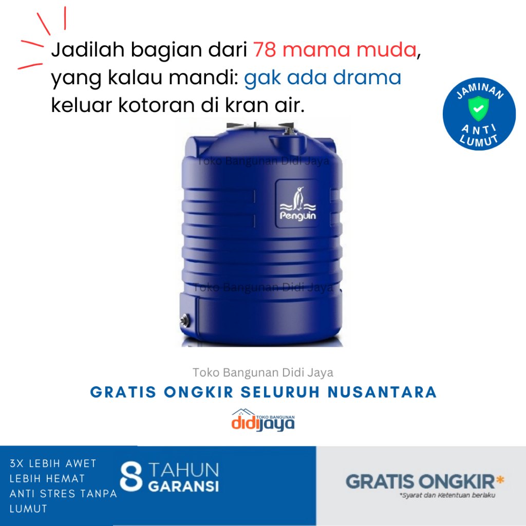 Tandon Air Blow Tank Penguin TW 25 250 Liter | Toren Air | Tangki Air Blow Tank Penguin Bergaransi