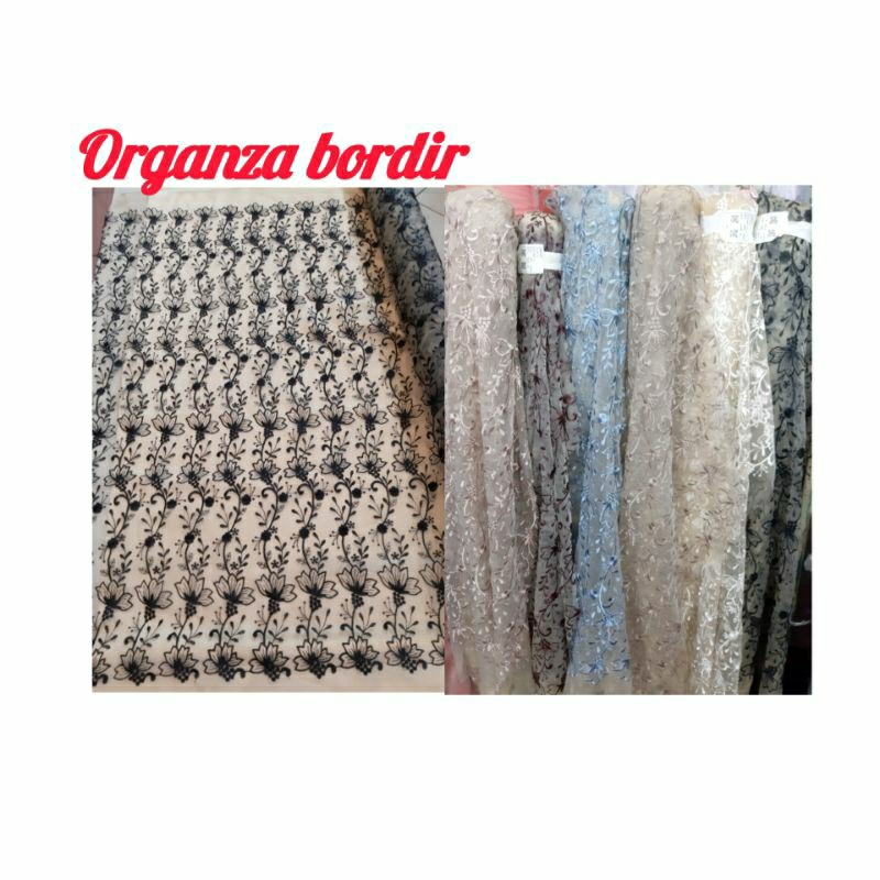 Kain organza bordir Bahan organza motif  Bahan gamis  Kain bordir