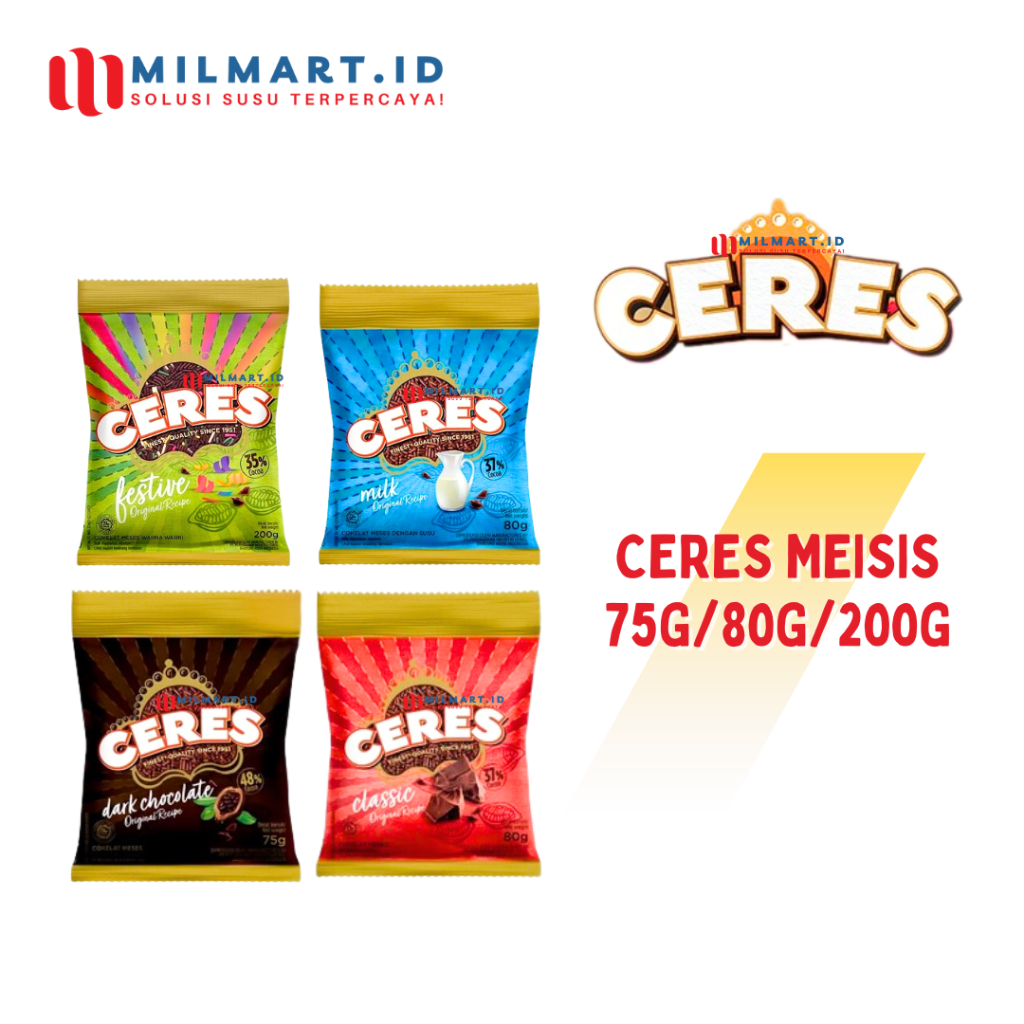 

CERES MEISES COKLAT BUTIR 80G/200G CERES MILK/FESTIVAL/DARK CHOCOLATE/CLASSIC POUCH