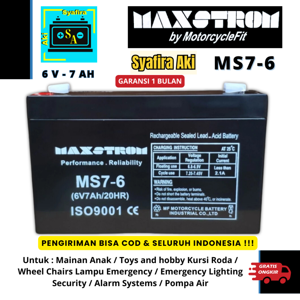 Aki battery mainan anak mobil mobilan 6v 7ah / 6 v 7 ah / 6v7ah aki kering VRLA