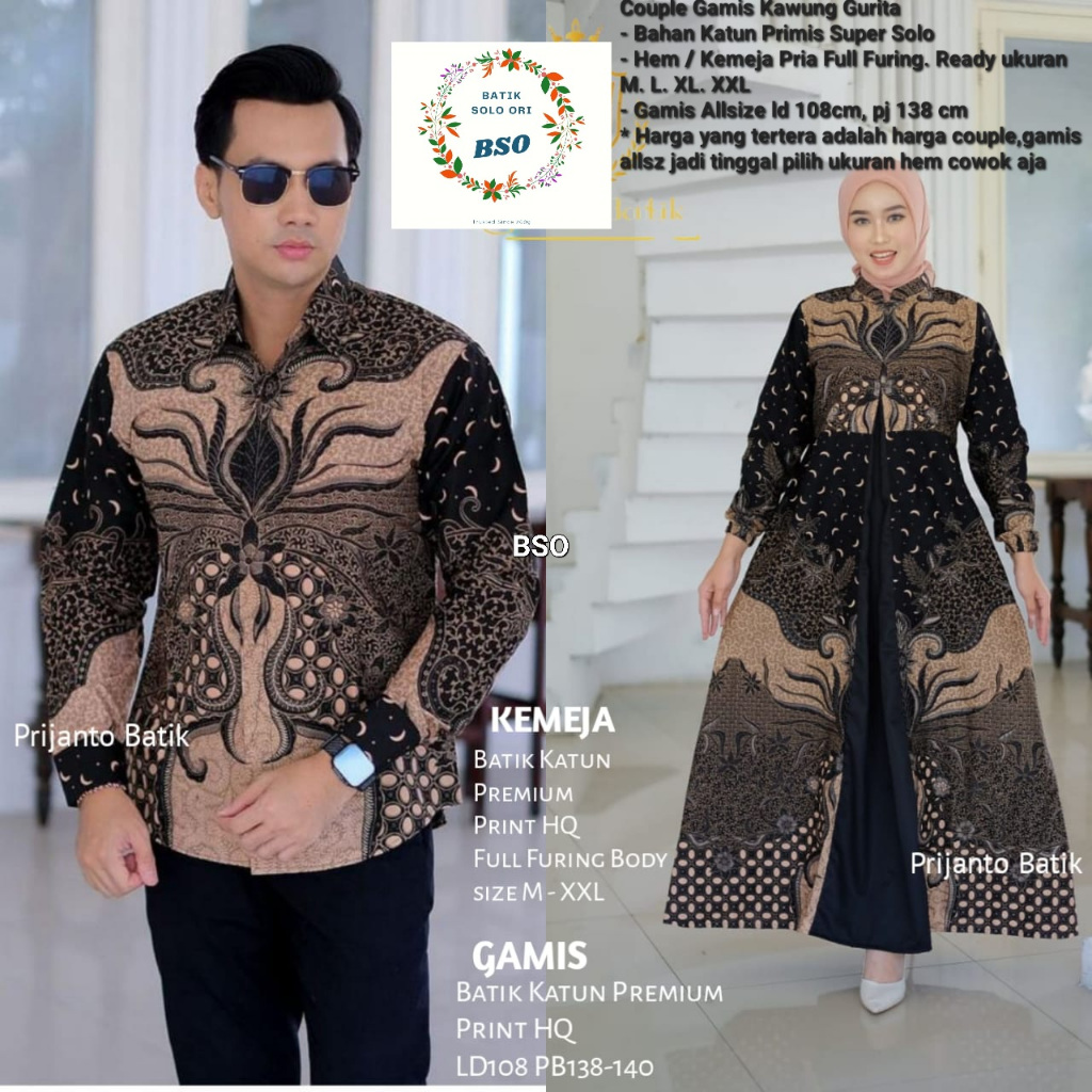 Couple Gamis Batik Premium ORI Solo Termurah Terbaru Terlaris Viral Sarimbit Batik Gamis Seragam Pen