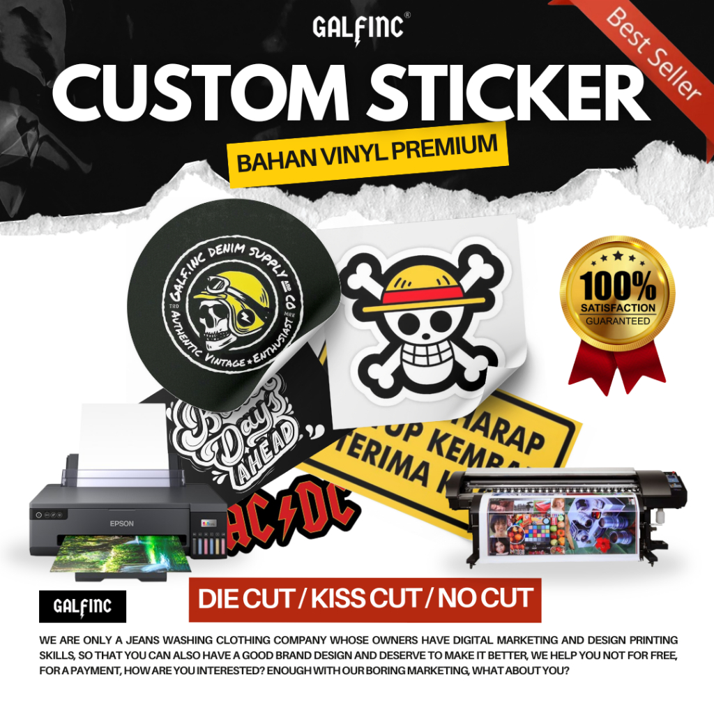 

GALFINC CUSTOM STICKER VINYL BEBAS DESAIN / STIKER / LABEL / KUSTOM BERKUALITAS