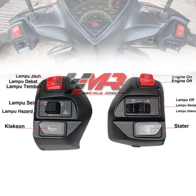 Saklar Full Set Mio Model Vietnam Kiri Kanan + Hazard & Beam Pass Universal Yamaha Jupiter Mx Z J M3