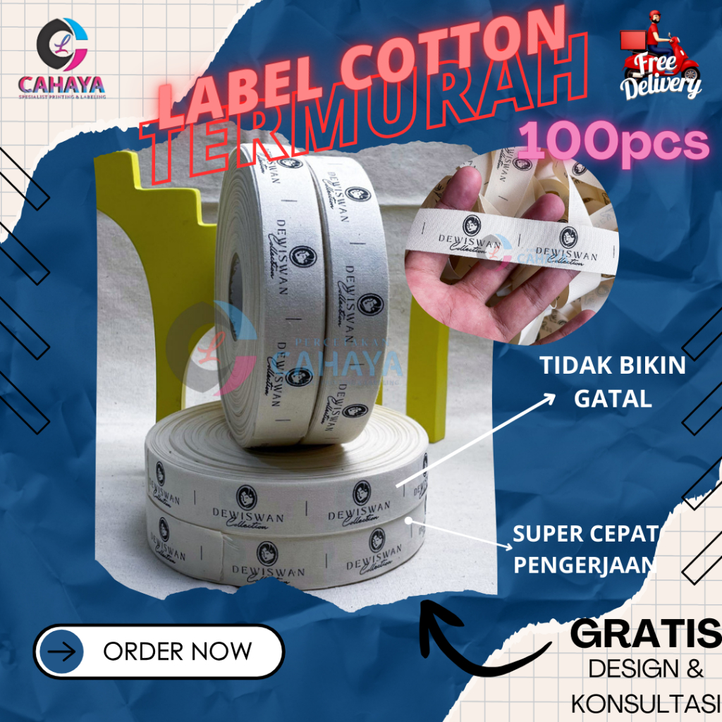 

Label hijab/Label gamis/100pcs/1-3 hari jadi/Katun Import Lembut/ Free desain/custom/label katun label pakaian/label satin label pakaian