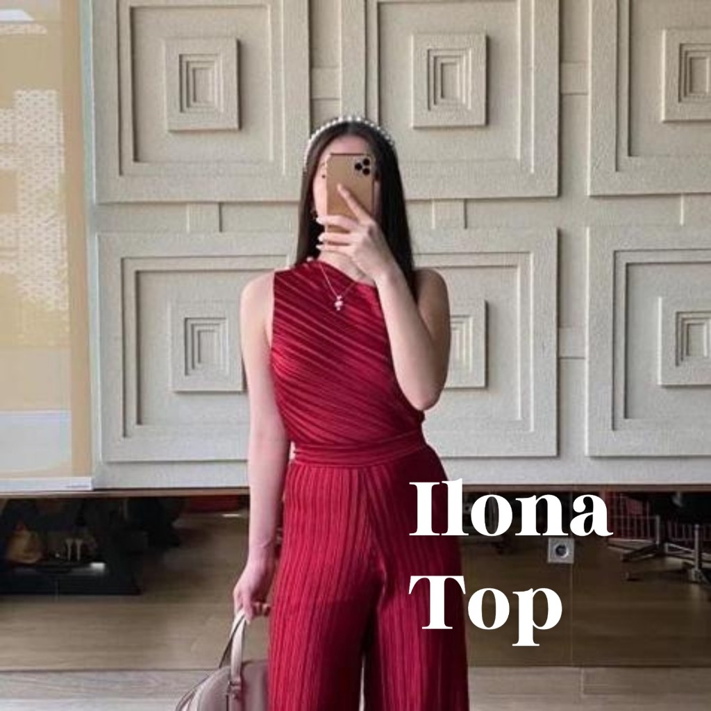 VELOVE - K3014 - ilona Pleats top + Pearl - 5 COLOR & 2 SIZE