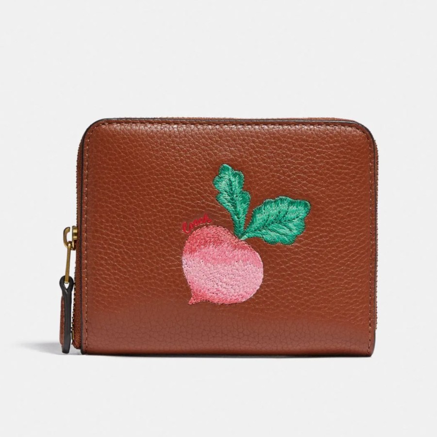 Dompet Wanita COACH Zip Around Wallet Radish Motif Leather Original