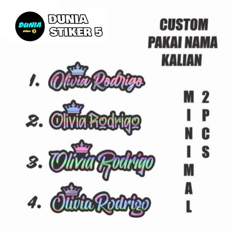 

Stiker nama mahkota custom hologram pinggiran hitam