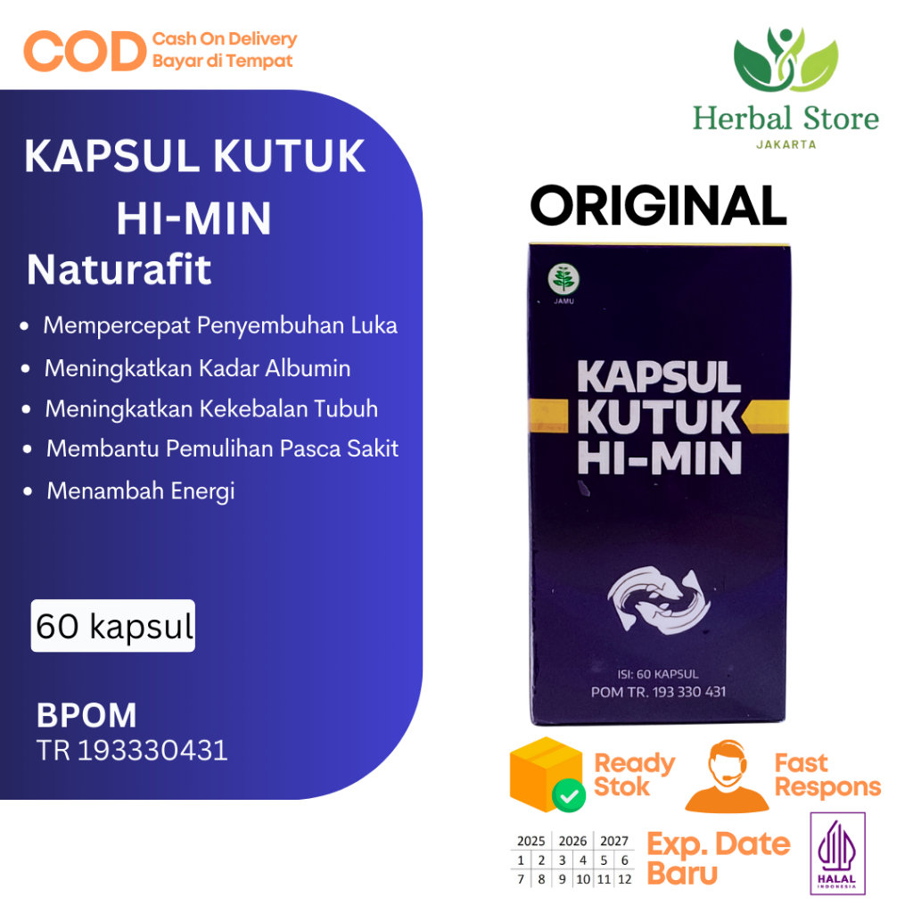 Kapsul Kutuk Hi-Min Naturafit Herbal Penyembuh Luka Alami, 100% Ekstrak Ikan Gabus, Terdaftar BPOM i