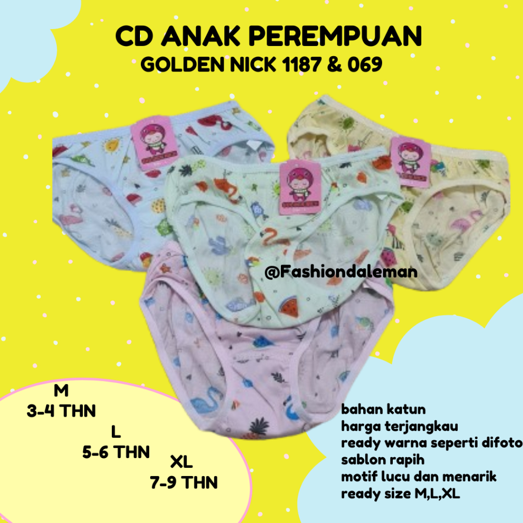 3 Pcs Celana Dalam Anak Perempuan Golden Nick 1187 CD Pakaian Dalam Wanita - CD anak perempuan Golde