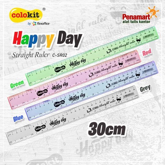 

FLEXOFFICE - Penggaris Straight Ruler Colokit Happy Day Transparan 30 cm (FO-301)