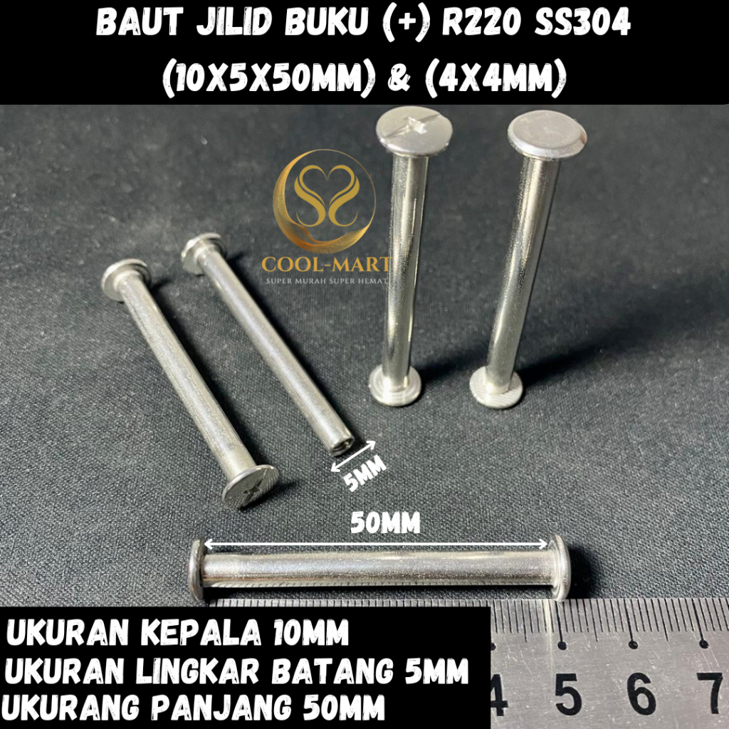 BAUT JILID BUKU (+) R220 SS304 (10X5X50MM) & (4X4MM)