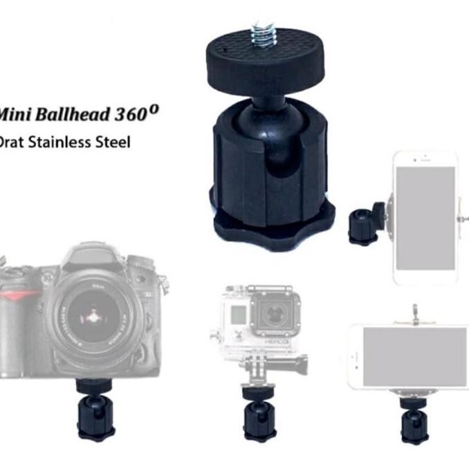MINI BALL HEAD PLASTIK BALL HEAD UNTUK TRIPOD HOLDER HP KAMERA RINGLIGHT 360