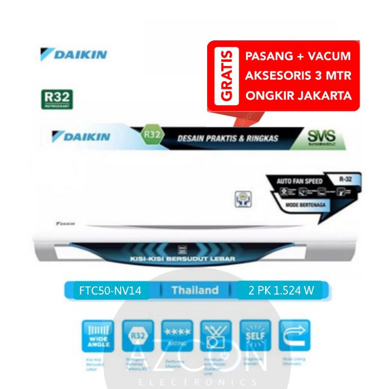 Plus Pasang Promo AC Daikin 2 PK FTC50-YV14 Indonesia R32 Baru Best Seller