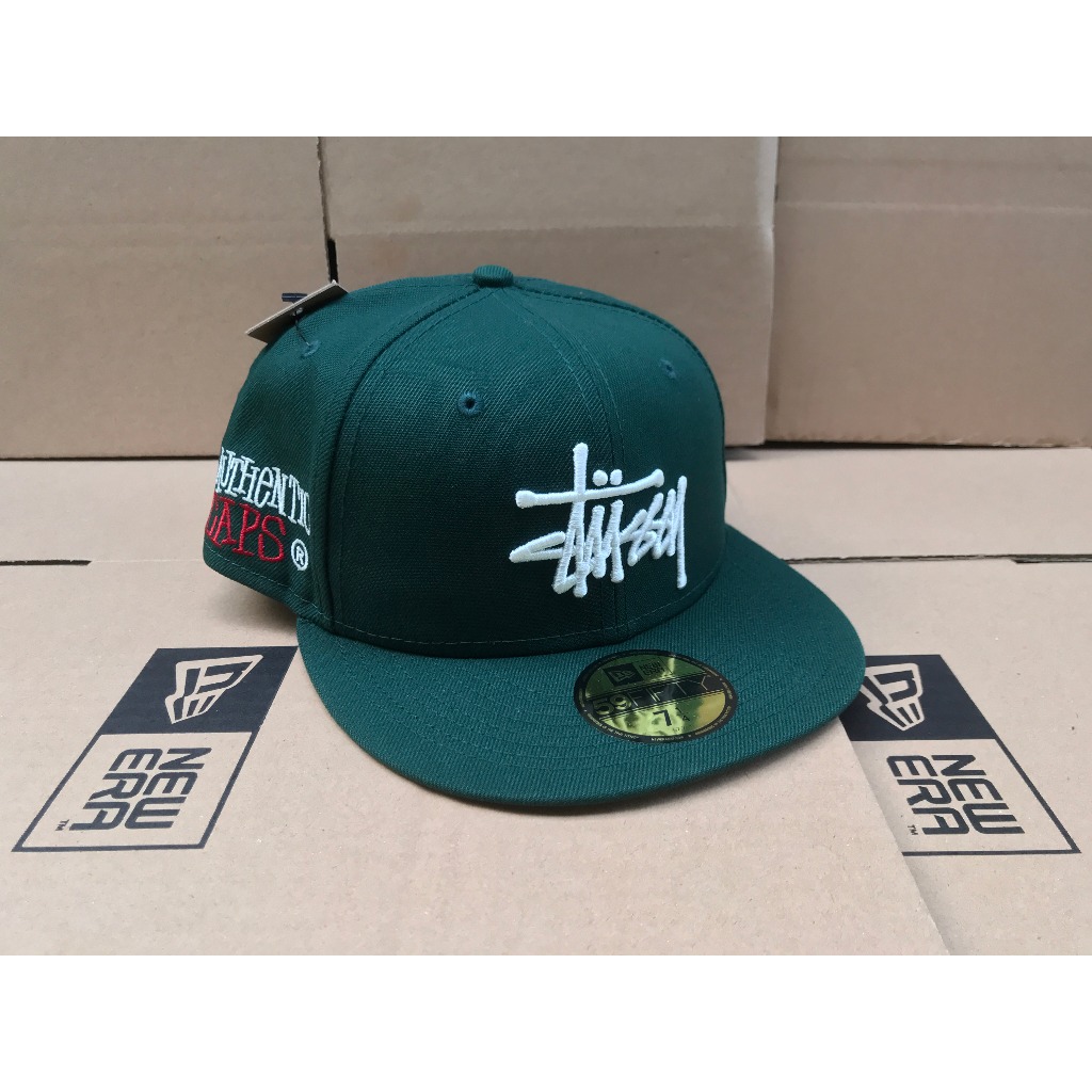 Topi New Era 59Fifty Fitted x Stussy Authentic Green Cap Size 7 1/4
