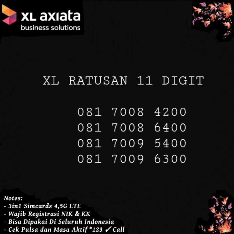 KARTU XL 11 DIGIT RATUSAN