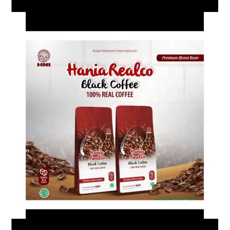 

hania realco black coffe premium blend 100% biji kopi arabica dan robusta