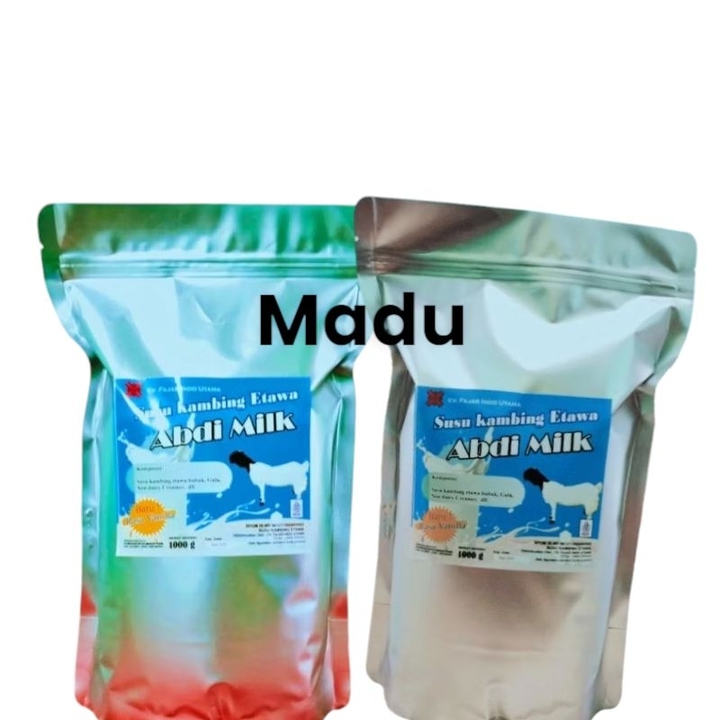 

Susu kambing bubuk madu & full Cream kemasan standing pouch 1kg