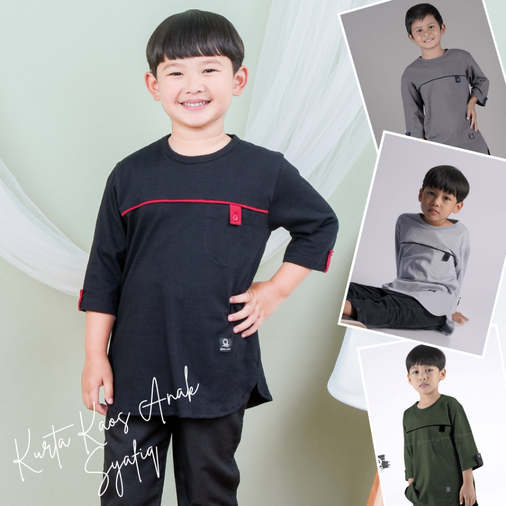 Baju Koko Kurta Kaos gamis atasan anak laki laki/Cowo /Cowok /pria tanggung muslim Syafiq Kids Putih