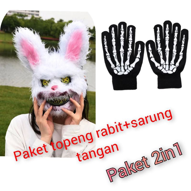 paket 2in1 topeng rabbit psikopat+sarung tangan tengkorak