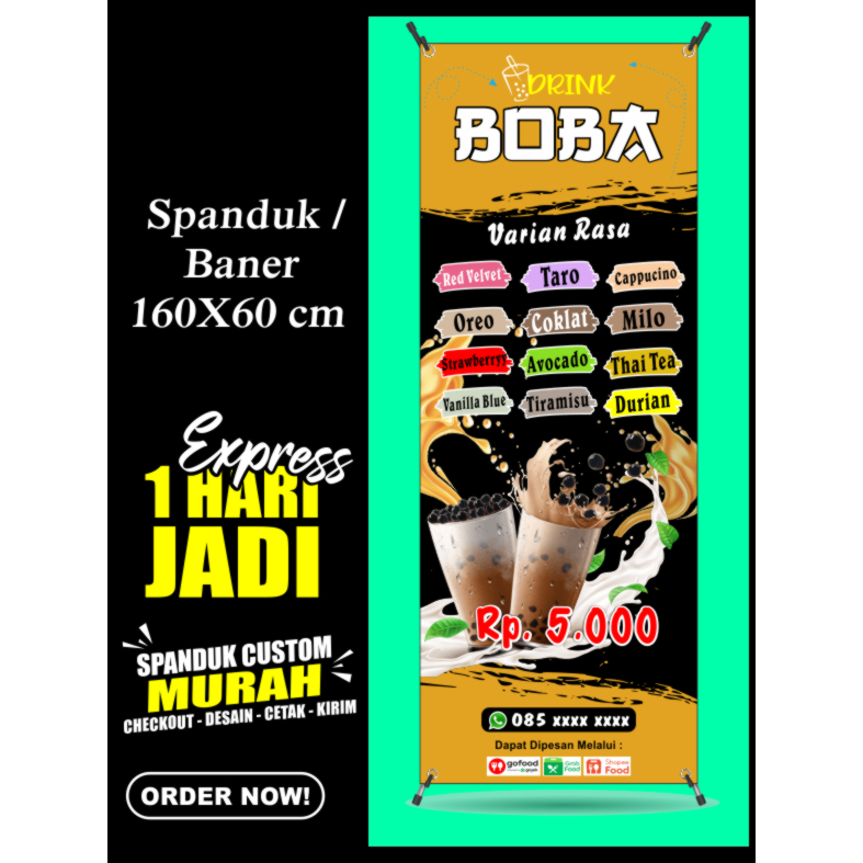 Banner BOBA, Spanduk BOBA 160X60 cm, COD / Banner BOBA, Spanduk BOBA 160X60 cm, COD