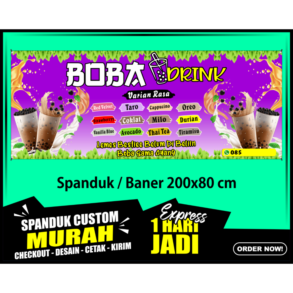 Banner BOBA, Spanduk BOBA 200X80 cm, COD / Banner BOBA, Spanduk BOBA 200X80 cm, COD