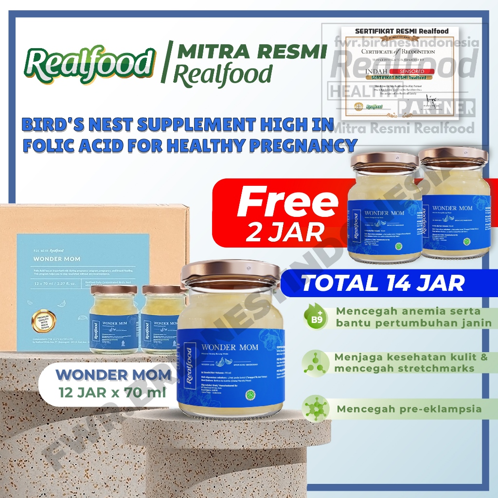 

Realfood Wonder Mom 12 Jar Bird Nest Vitamin Ibu Hamil | Asam Folat FWR Indo Birdnest