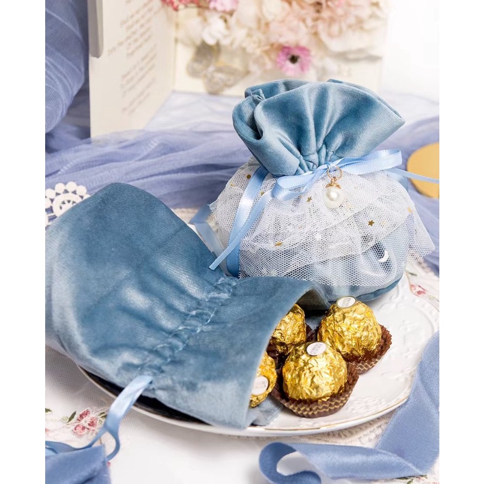 

Super Shopping Kantong pouch permen hampers serut bahan velvet pouch Hampers kue kering