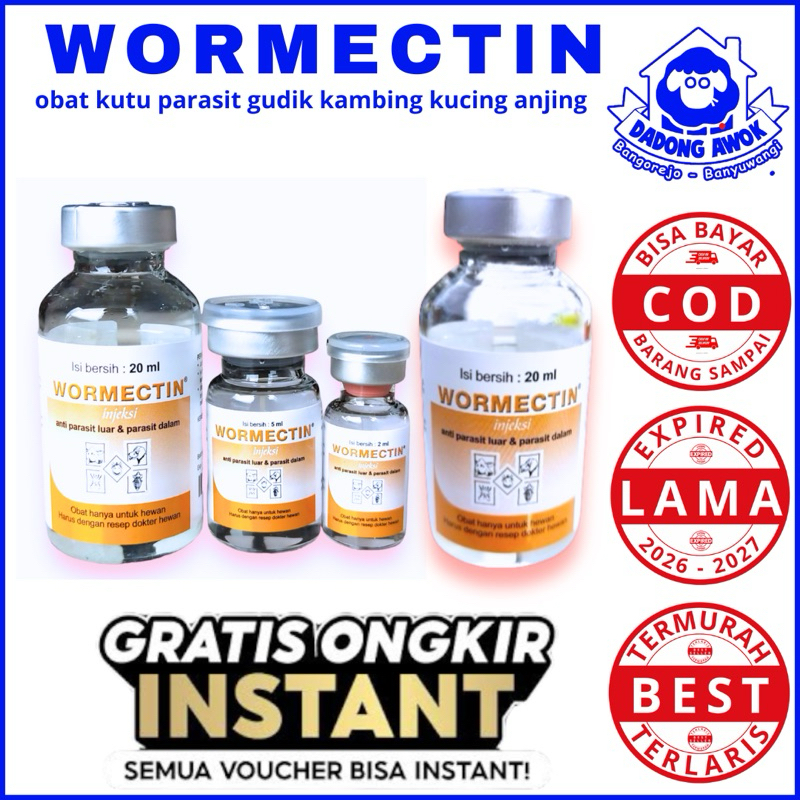 WORMECTIN 2Ml / WORMECTIN 5ml / WORMECTIN 20 ml Obat gatal Gudik Kutu Caplax parasit  kambing  domba