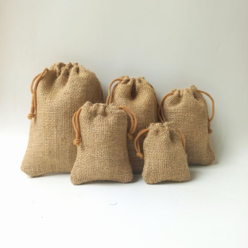 Kantong Serut Tas Draw String Pouch Kain Goni Rustic Packaging Wedding Souvenir Gift