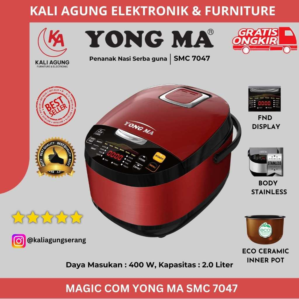 MAGIC COM DIGITAL YONGMA SMC 7047 / PENANAK NASI KAPASITAS 2 LITER / PANCI KERAMIK ANTI LENGKET