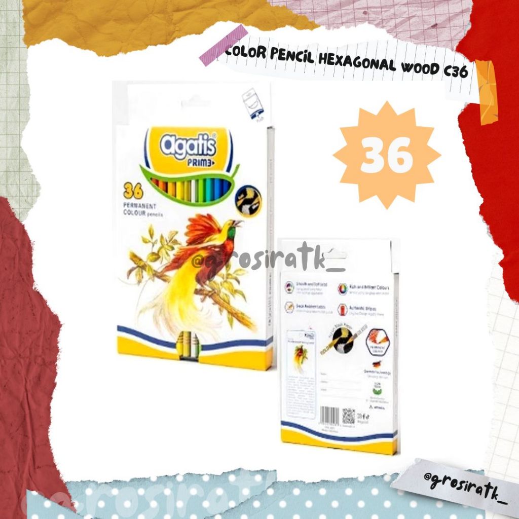 

AGATIS PRIME PERMANENT COLOR PENCIL HEXAGONAL WOOD C36 COLORS / PENSIL WARNA 36