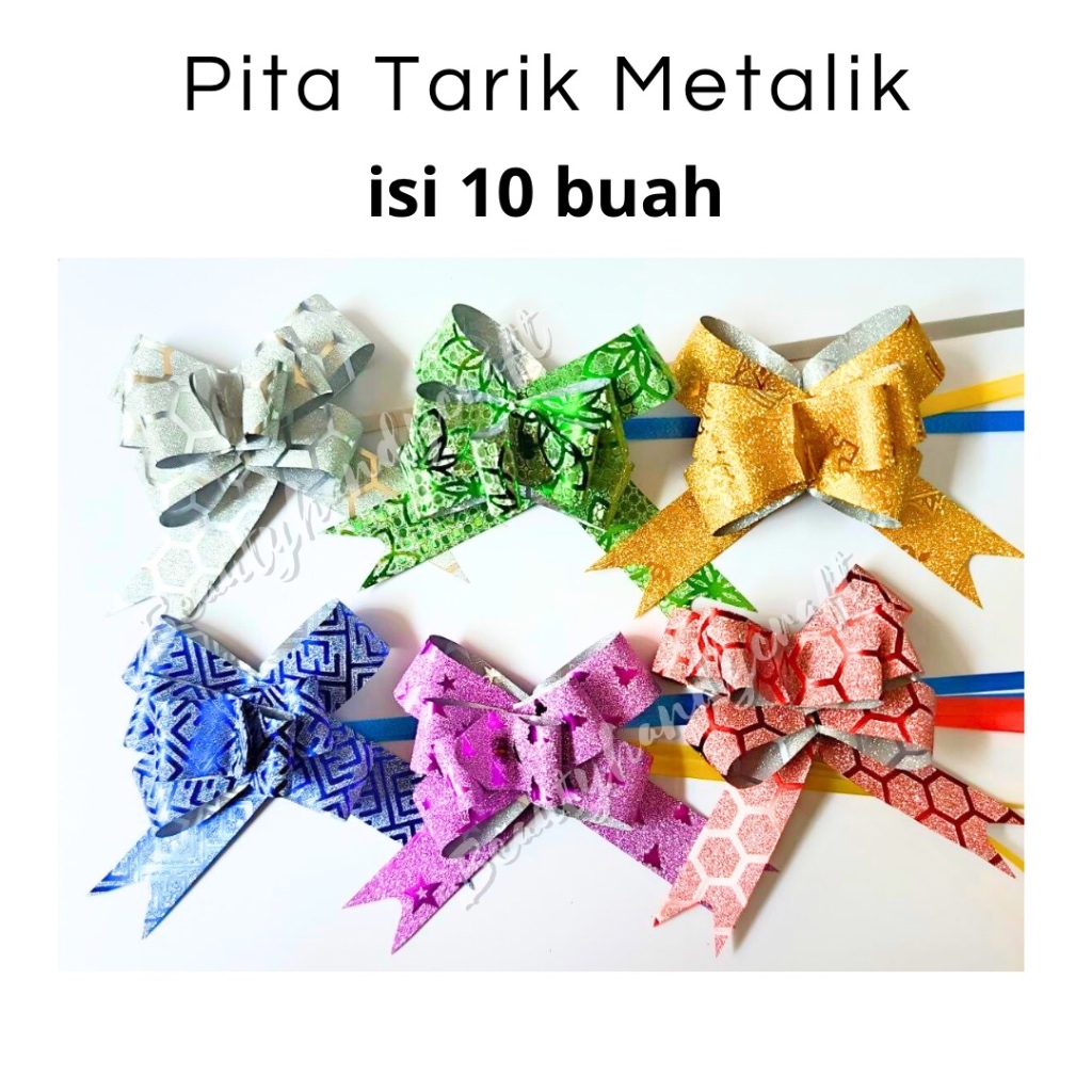 

10 pcs Pita Tarik Metalik 2cm Pita kado hiasan ulang tahun pita hias hadiah gift ultah