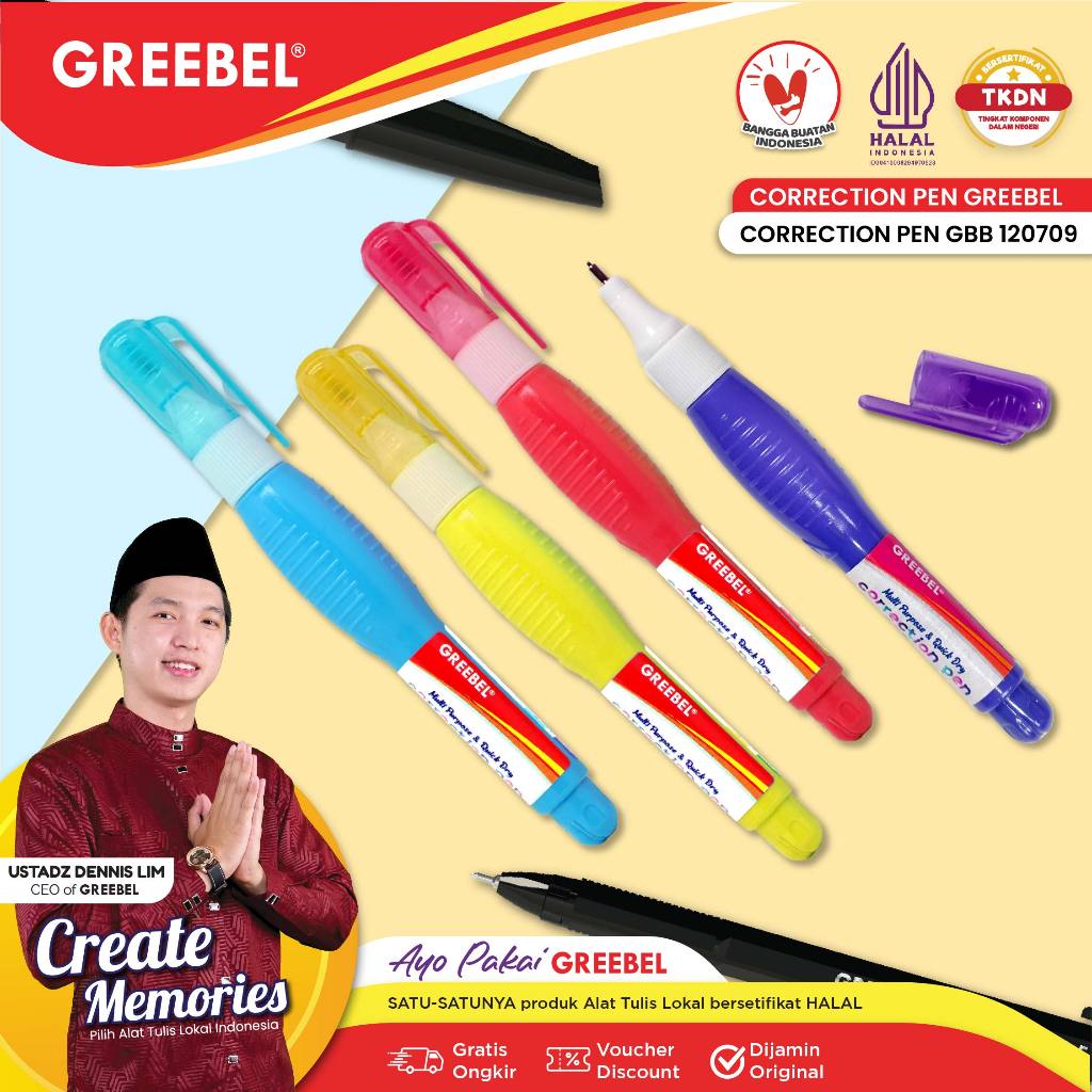

365 GREEBEL Correction | Tipe x Pulpen Cepat Kering | GREEBEL Correction Pen GBC 120709/PCS