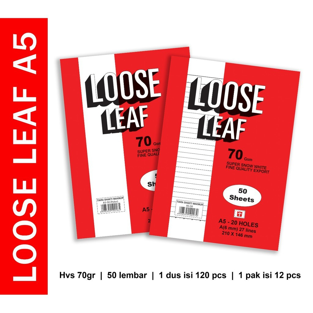

TIARA LOOSE LEAF A5 GARIS /KERTAS BINDER (50 Lembar) UKURAN A5 - 1 SET