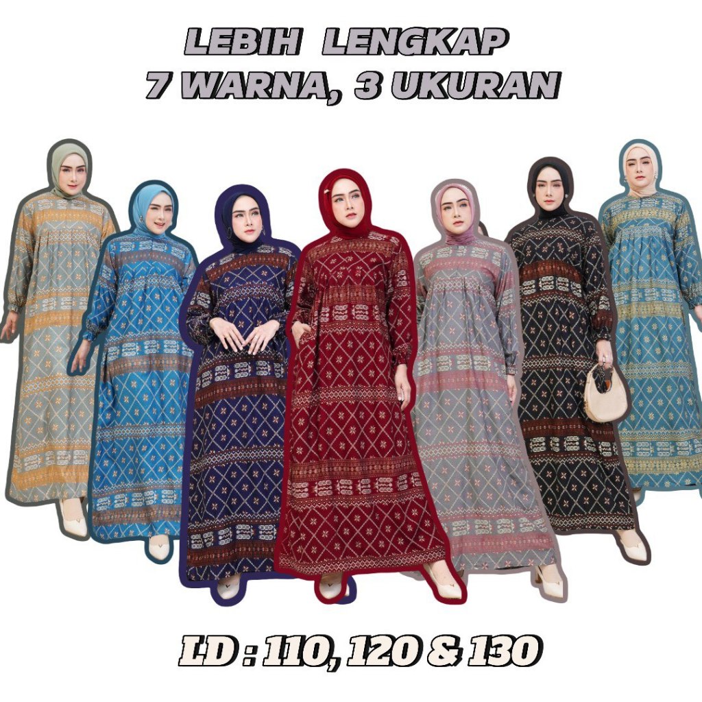 Gamis etnik rayon daster Sulmit busui sleting dress muslim pakaian wanita motif batik garis titik uk