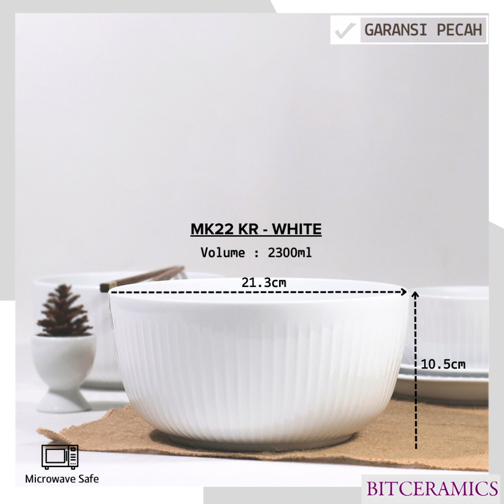 Mangkok Saji Keramik 21.3CM (1PCS) Putih By Indo Keramik / Mangkok Besar Keramik / Mangkok Sayur Ker