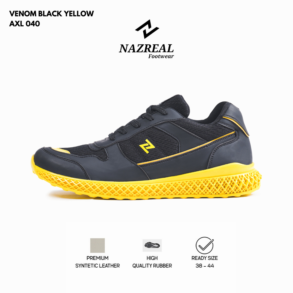 NAZREAL FOOTWEAR - Sepatu Sneakers Pria Terbaru Venom Black Yellow