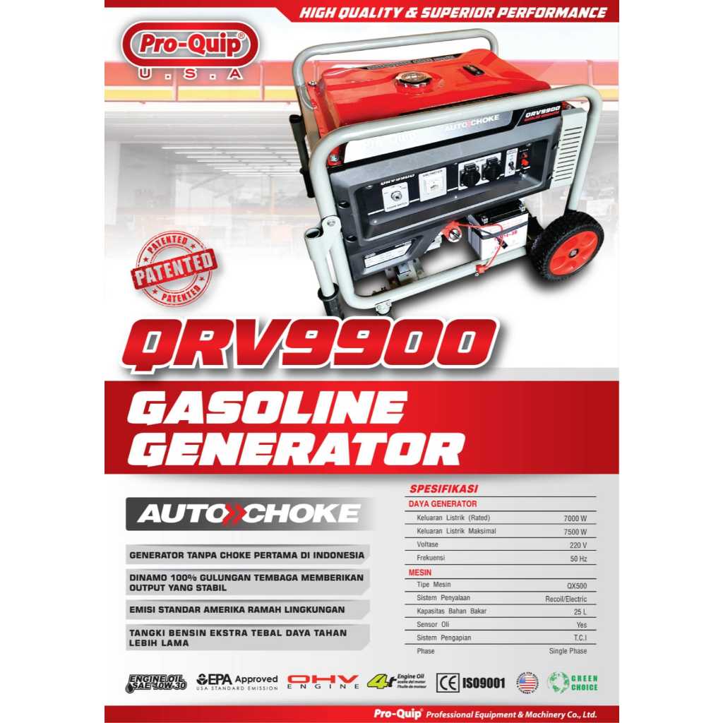 Genset Generator Bensin 7500 Watt PROQUIP QRV 9900 Engine Generator