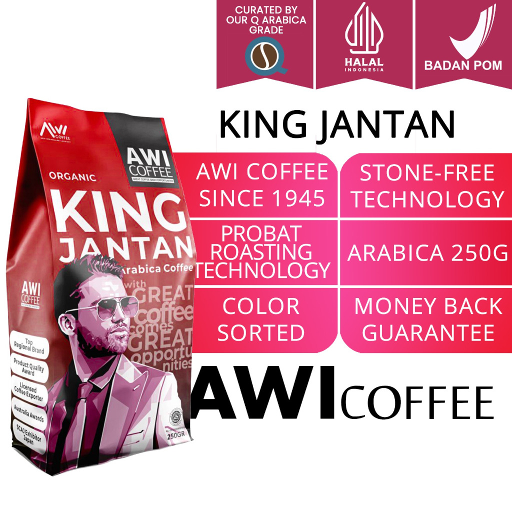 

Best Seller Awi Coffee Kopi Lanang Arabica Peaberry | Kopi KING JANTAN | 250Gr |Arabica |Roasted