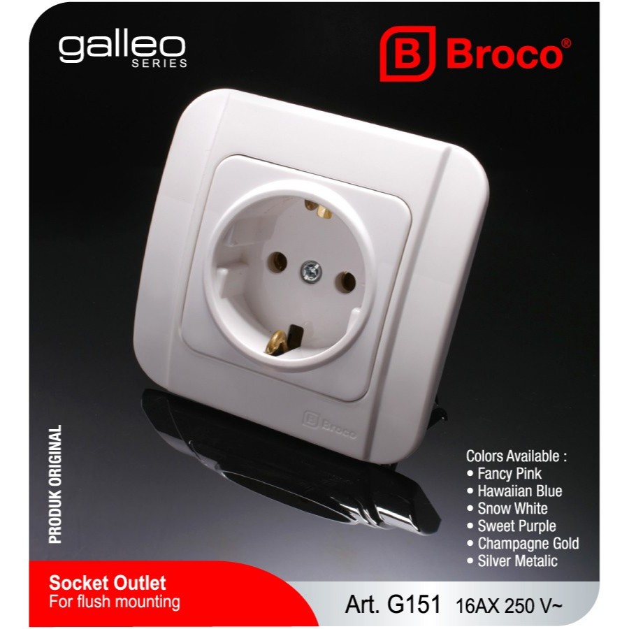 Broco Saklar Stop kontak IB/Saklar Stop Kontak tanam IB Inbow BROCO GALLEO warna putih SNI