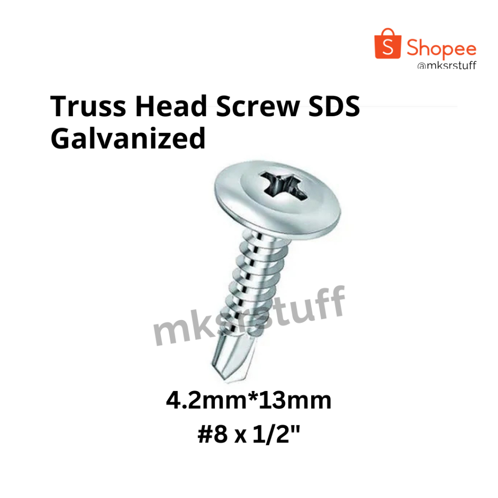 (50pcs) - #8 Sekrup Truss Head SDS Putih / Truss Head Screw SDS Galvanized (4.2mm)