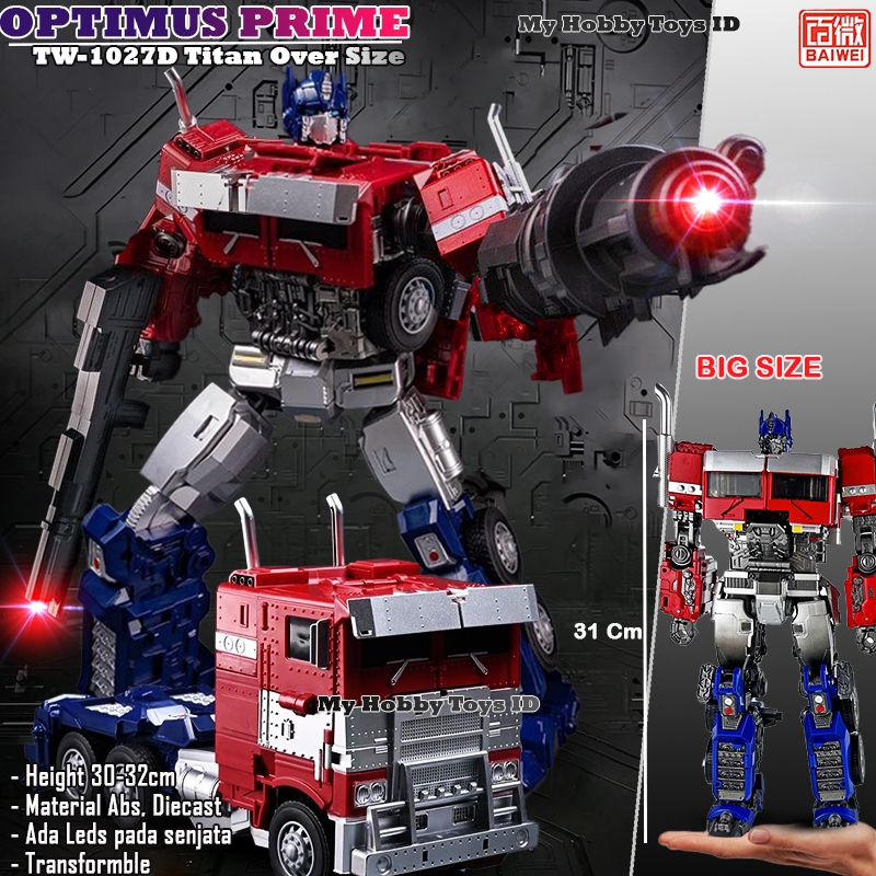 Mainan Robot Transs formers Optimus Prime LED Size Besar Over Size 30 Cm Transform Mobil Truck