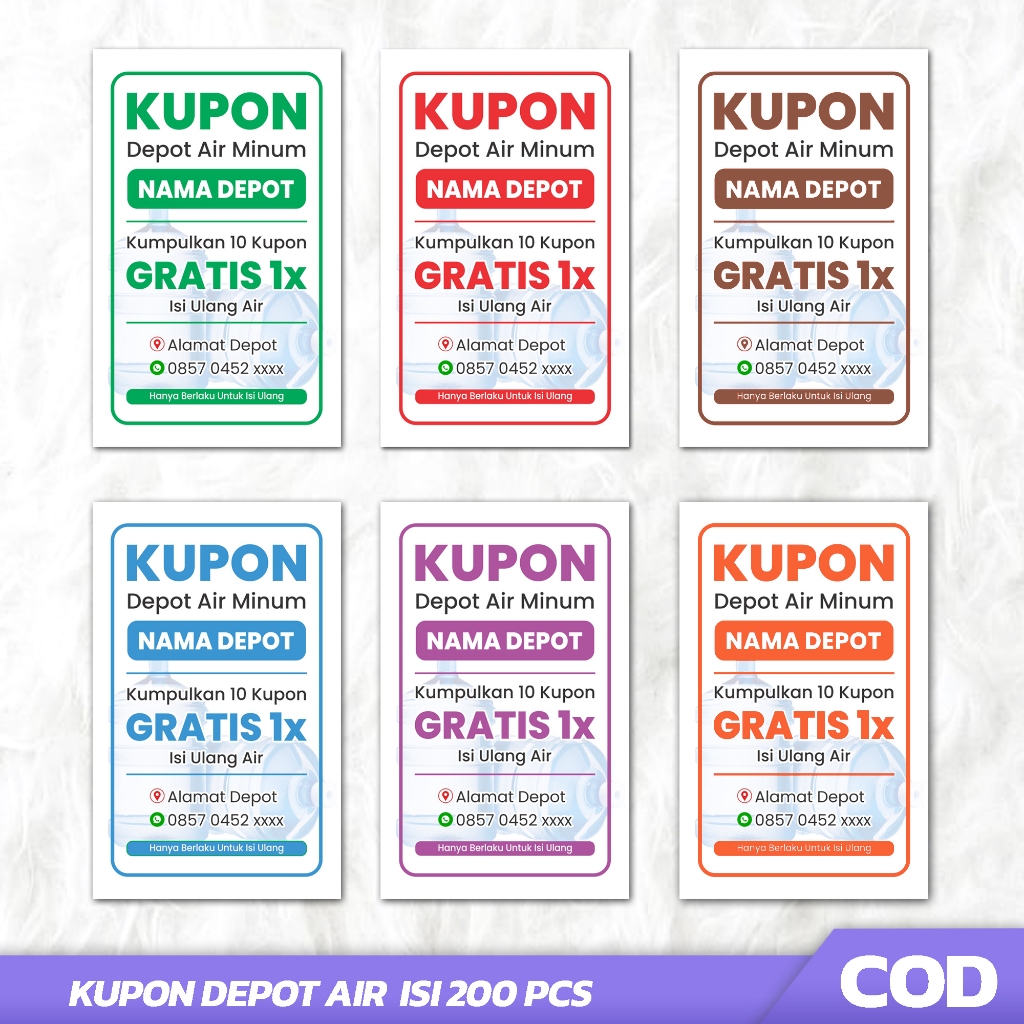 

( Isi 200 PCS ) Kupon Air Isi Ulang Galon / bisa dikasi nama usaha