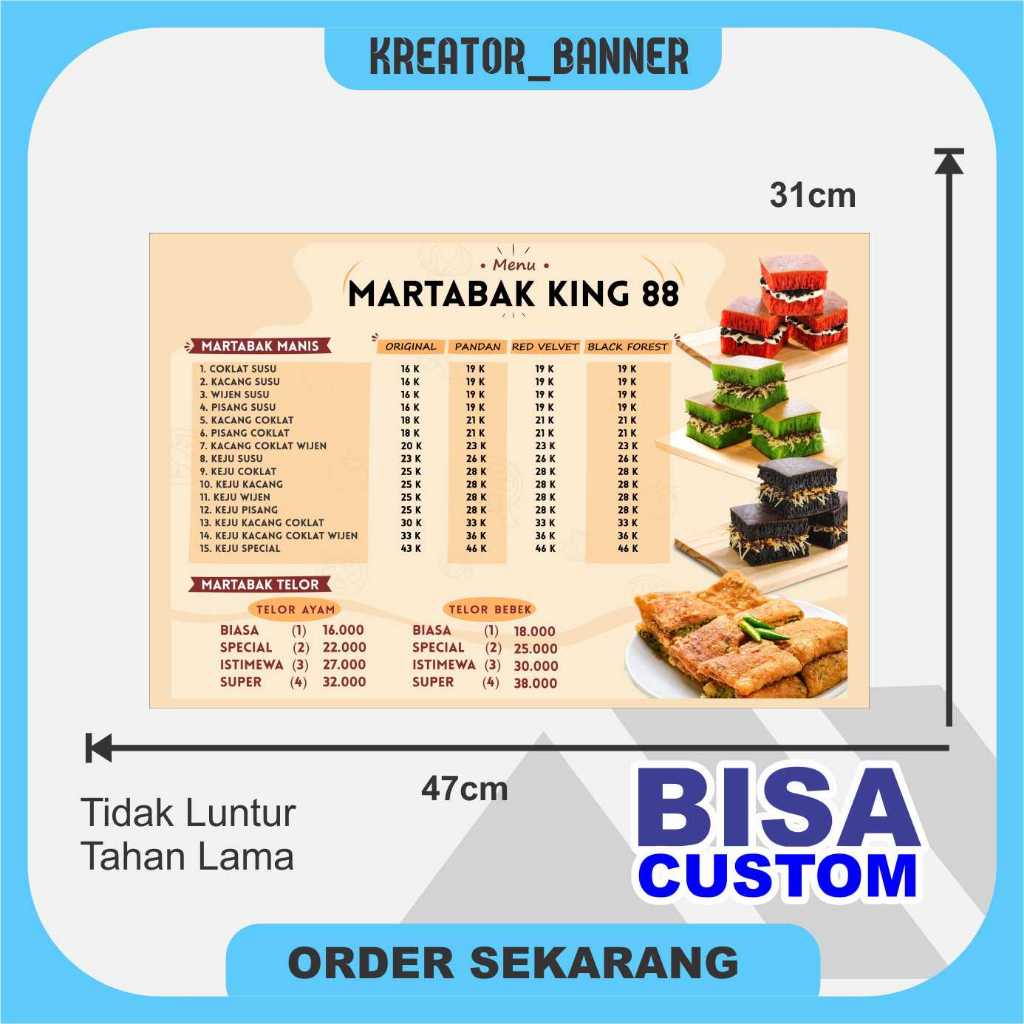 

menu martabak art carton A3 laminasi