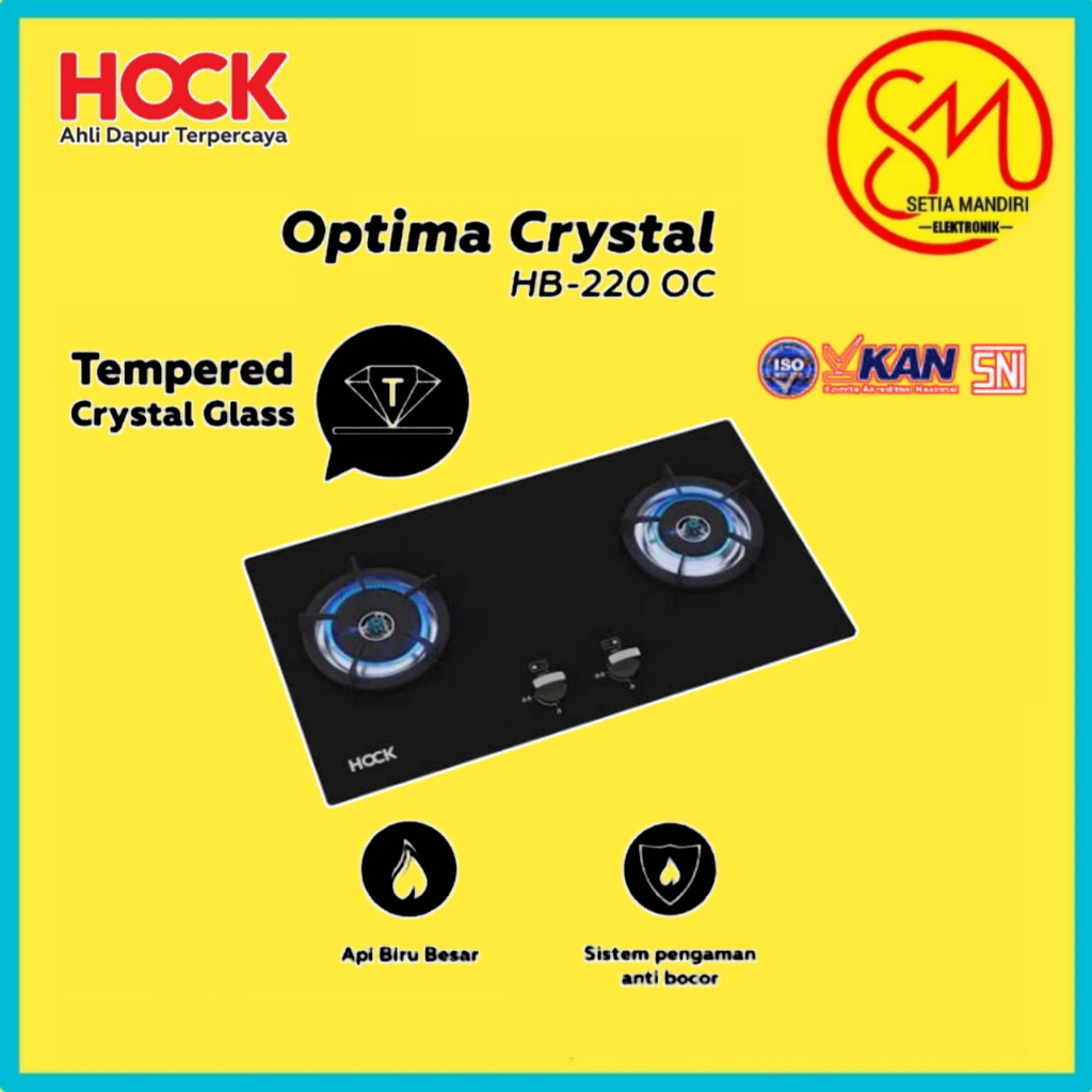 Kompor Gas Tanam Built-in-Hob 2 Tungku Hock Optima Crystal HB-220OC