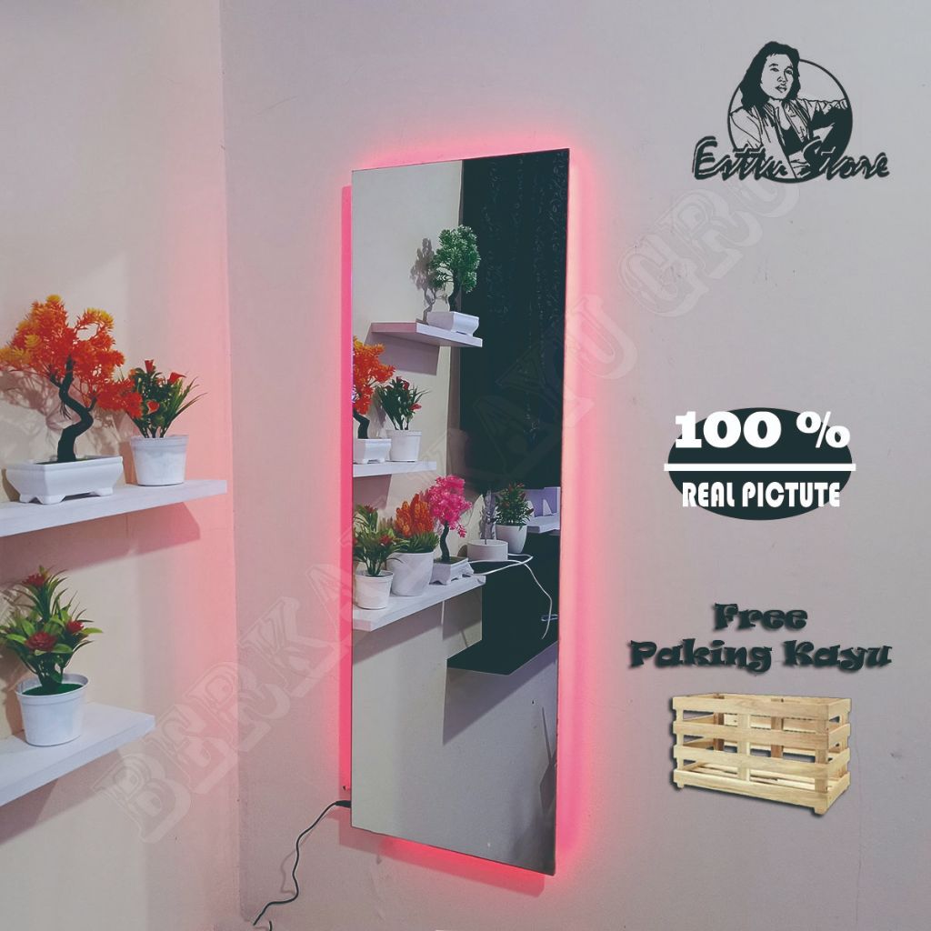 KACA CERMIN LED DINDING / PLUS REMOT / Kaca Cermin Gantung Dinding Aesthetic/Kamar aesthetic