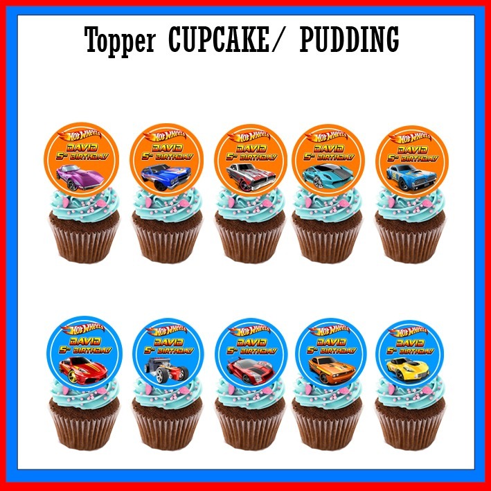 Hot Wheels BULAT Topper Cupcake Birthday / Hiasan Cupcake Ulang Tahun - Custom nama umur